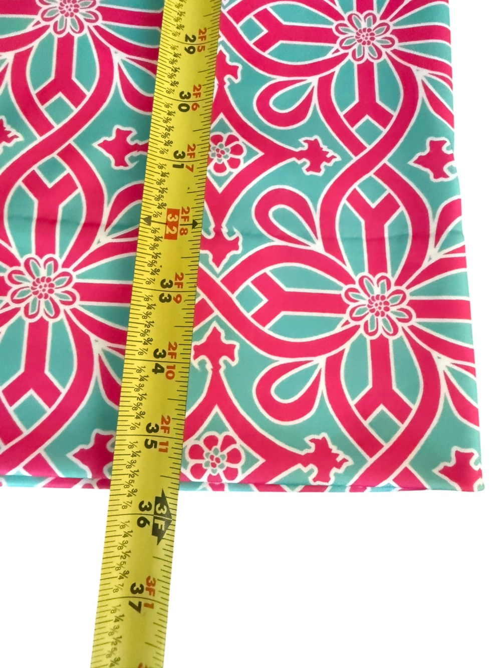 Gretchen Scott Ruff Neck 3/4 Sleeve Sheath Dress Pink Turquoise Print Sz Small - Picture 6 of 12